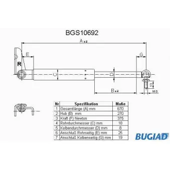 BUGIAD BGS10692 - Vérin de hayon, de coffre