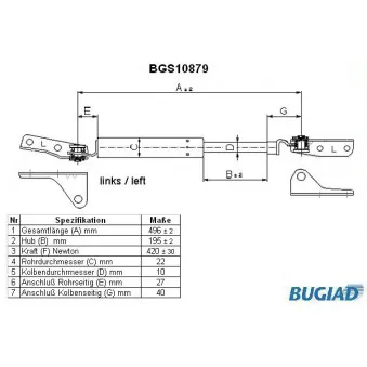 BUGIAD BGS10879 - Vérin de hayon, de coffre