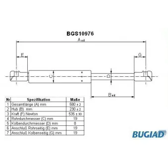 BUGIAD BGS10976 - Vérin de hayon, de coffre