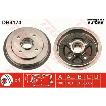 TRW DB4174 - Tambour de frein
