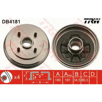 TRW DB4181 - Tambour de frein