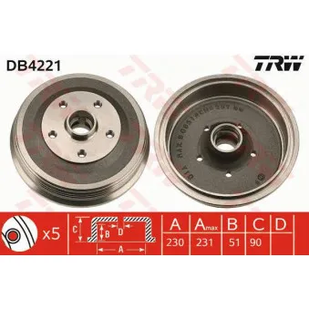 TRW DB4221 - Tambour de frein