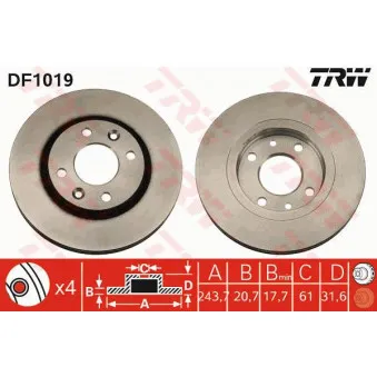 TRW DF1019 - Jeu de 2 disques de frein avant
