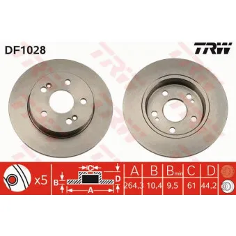TRW DF1028 - Jeu de 2 disques de frein arrière