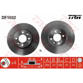 Jeu de 2 disques de frein avant TRW DF1032 pour RENAULT MEGANE 1.6 BiFuel - 107cv