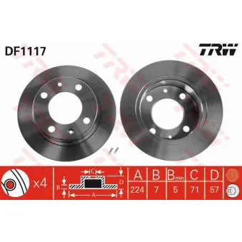 Jeu de 2 disques de frein arrière TRW OEM BDR1104.10