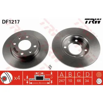 Jeu de 2 disques de frein avant TRW DF1217