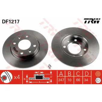 Jeu de 2 disques de frein avant TRW OEM 424689