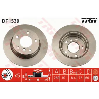 TRW DF1539 - Jeu de 2 disques de frein arrière