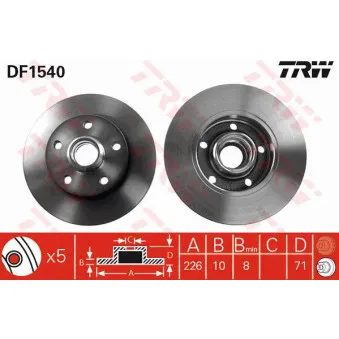 TRW DF1540 - Jeu de 2 disques de frein arrière
