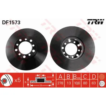 Jeu de 2 disques de frein avant TRW OEM 1154211412