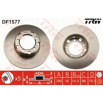 Jeu de 2 disques de frein avant TRW DF1577 pour MERCEDES-BENZ T2/LN1 507 D - 72cv