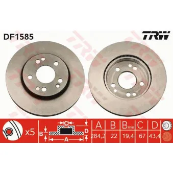 Jeu de 2 disques de frein avant TRW OEM a124421161264