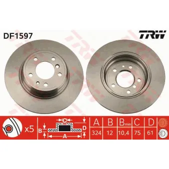 Jeu de 2 disques de frein arrière TRW OEM DDF553