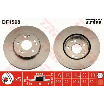 TRW DF1598 - Jeu de 2 disques de frein avant