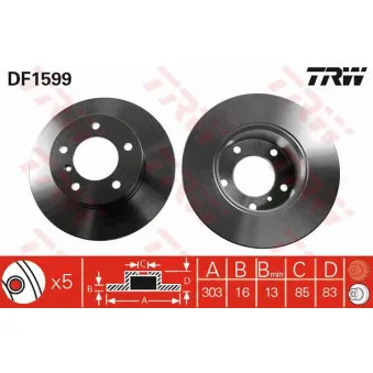 Jeu de 2 disques de frein avant TRW OEM DDF250