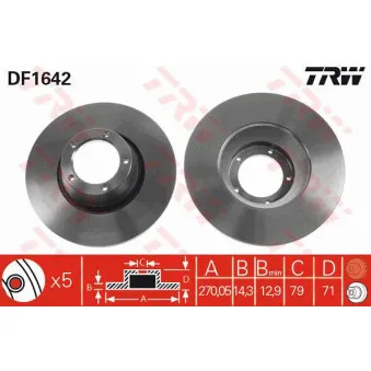 Jeu de 2 disques de frein avant TRW DF1642 pour FORD TRANSIT 1.5 - 60cv