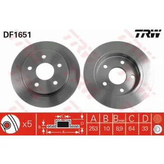 TRW DF1651 - Jeu de 2 disques de frein arrière