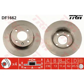 TRW DF1662 - Jeu de 2 disques de frein avant
