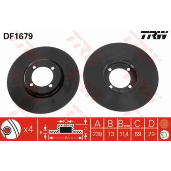 Jeu de 2 disques de frein avant TRW OEM 32981672