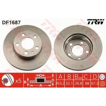 Jeu de 2 disques de frein arrière TRW OEM 1228153