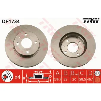 TRW DF1734 - Jeu de 2 disques de frein avant