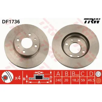 TRW DF1736 - Jeu de 2 disques de frein avant