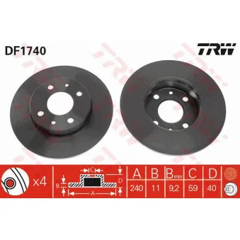 TRW DF1740 - Jeu de 2 disques de frein arrière