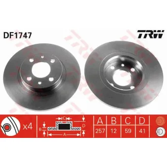 Jeu de 2 disques de frein avant TRW OEM 60-00-0225