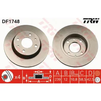 TRW DF1748 - Jeu de 2 disques de frein avant
