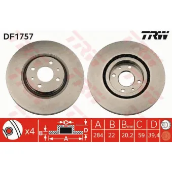 Jeu de 2 disques de frein avant TRW OEM BDR1016.20