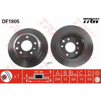 TRW DF1805 - Jeu de 2 disques de frein arrière