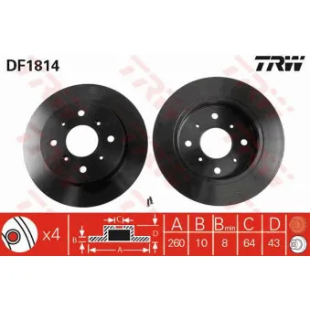 TRW DF1814 - Jeu de 2 disques de frein arrière