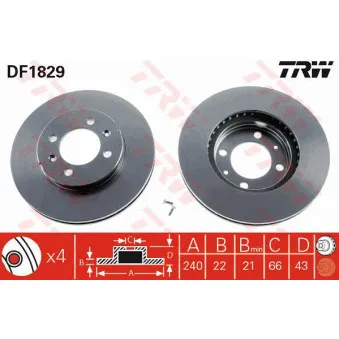 TRW DF1829 - Jeu de 2 disques de frein avant