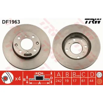TRW DF1963 - Jeu de 2 disques de frein avant
