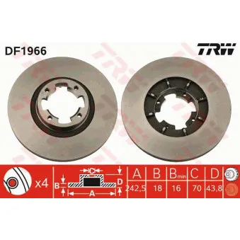 TRW DF1966 - Jeu de 2 disques de frein avant