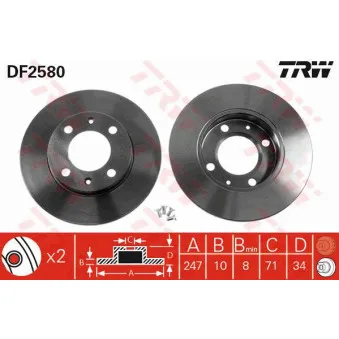 Jeu de 2 disques de frein arrière TRW DF2580