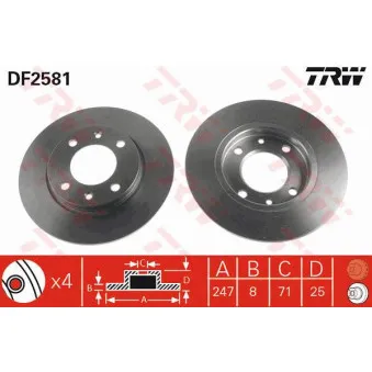 Jeu de 2 disques de frein arrière TRW DF2581
