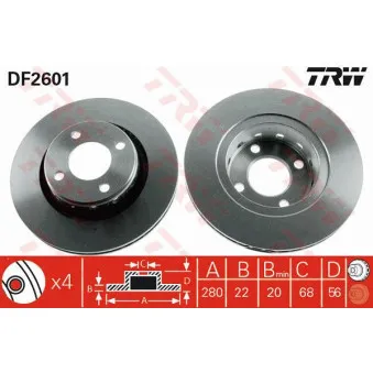Jeu de 2 disques de frein avant TRW DF2601