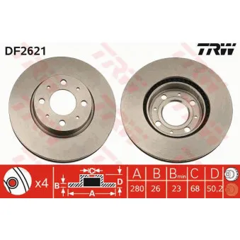 Jeu de 2 disques de frein avant TRW DF2621