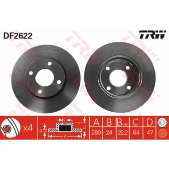 Jeu de 2 disques de frein avant TRW DF2622