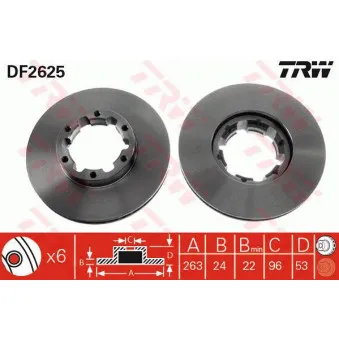 Jeu de 2 disques de frein avant TRW DF2625 pour NISSAN ECO-T 135,80 - 136cv