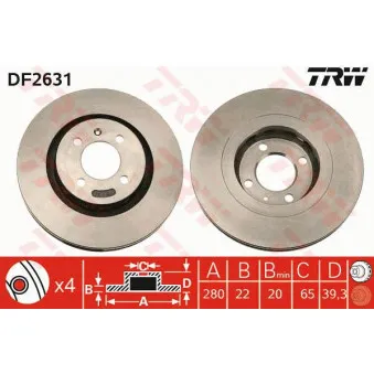 Jeu de 2 disques de frein avant TRW OEM DDF339