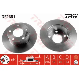 Jeu de 2 disques de frein arrière TRW OEM DDF321C-1