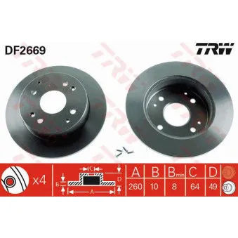 TRW DF2669 - Jeu de 2 disques de frein arrière