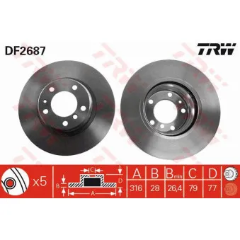 Jeu de 2 disques de frein avant TRW DF2687