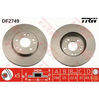 Jeu de 2 disques de frein avant TRW OEM 24.0125-0107.1