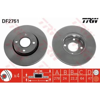 TRW DF2751 - Jeu de 2 disques de frein avant