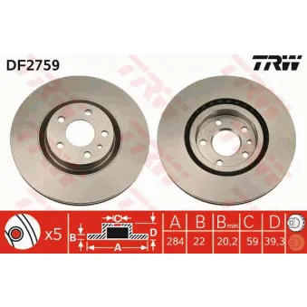 TRW DF2759 - Jeu de 2 disques de frein avant