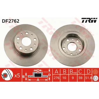 TRW DF2762 - Jeu de 2 disques de frein arrière